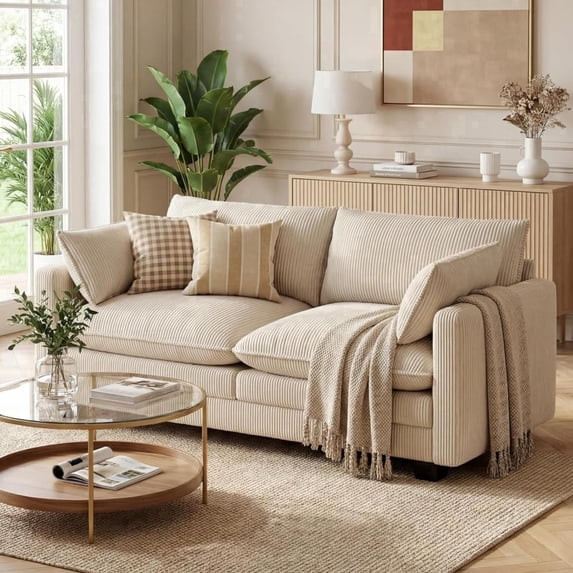 70'' Cloud Loveseat with Washable Cover for Small Space, Noelse Soft Corduroy Couch with 2 Pillow... | Walmart (US)