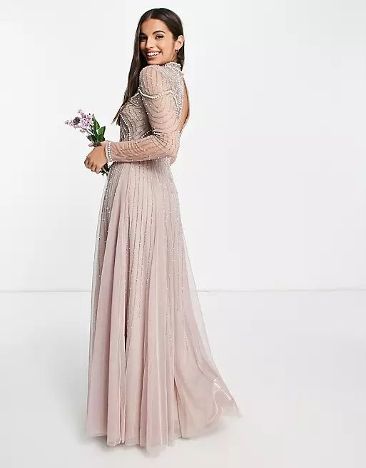 ASOS DESIGN Bridesmaid pearl embellished bodice maxi dress with tulle skirt | ASOS (Global)
