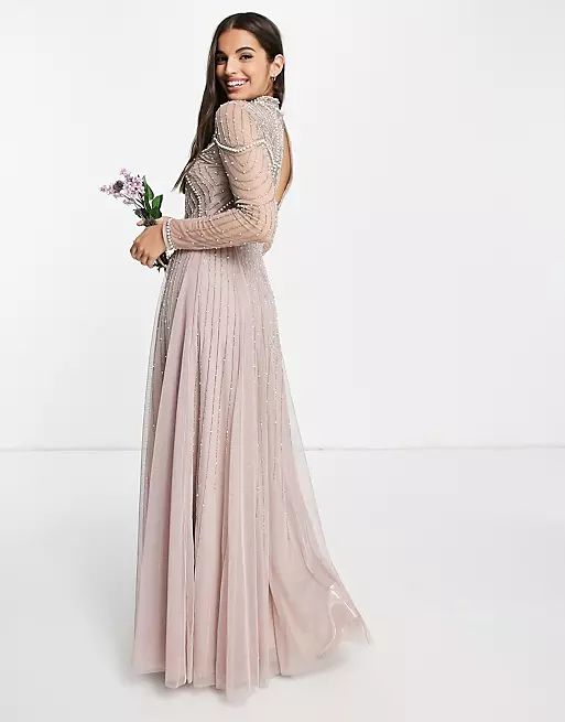 ASOS DESIGN Bridesmaid pearl embellished bodice maxi dress with tulle skirt | ASOS (Global)