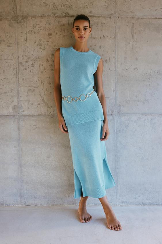 MIDI KNIT SKIRT$ 49.90Light blue | 5536/042/406Add to cartAddSkirt with elastic waistband. Hem wi... | Zara US