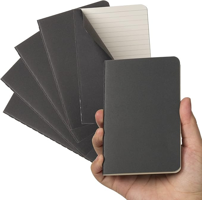 TWONE Pocket Notebook, 6 Pack Mini Notebooks 3.5" x 5.5" (90x140mm), Black Cardstock Cover Memo N... | Amazon (US)