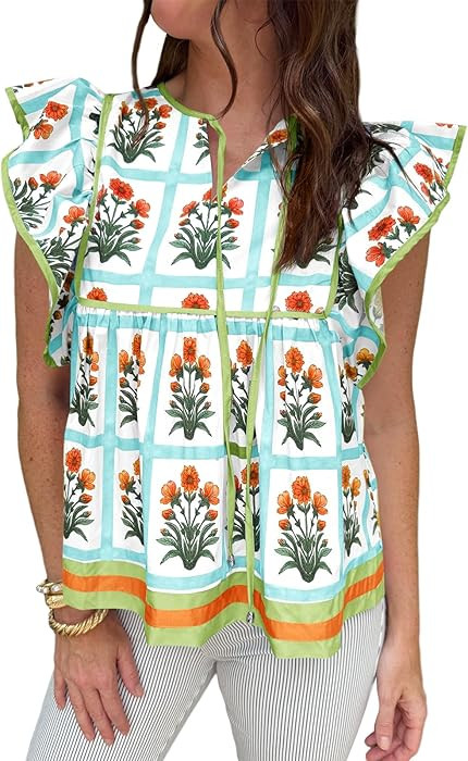 Cicy Bell Womens Floral Peplum Babydoll Tops Ruffle Cap Sleeve V Neck Blouses Summer Casual Boho ... | Amazon (US)