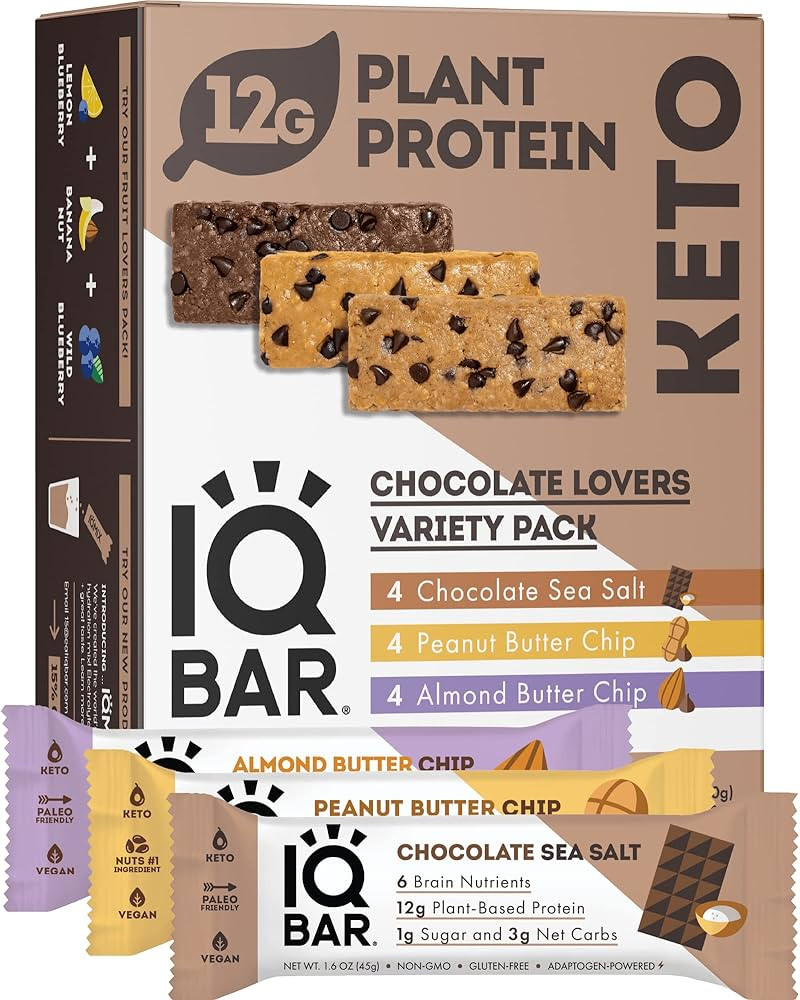 IQBAR Brain and Body Keto Protein Bars - Chocolate Lovers Variety Keto Bars - 12-Count Energy Bar... | Amazon (US)