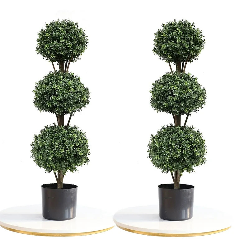momoplant Set of 2 47 inch-4Ft Artificial Boxwood Topiary Ball Tree Topiaries Greenery Indoor/Out... | Walmart (US)