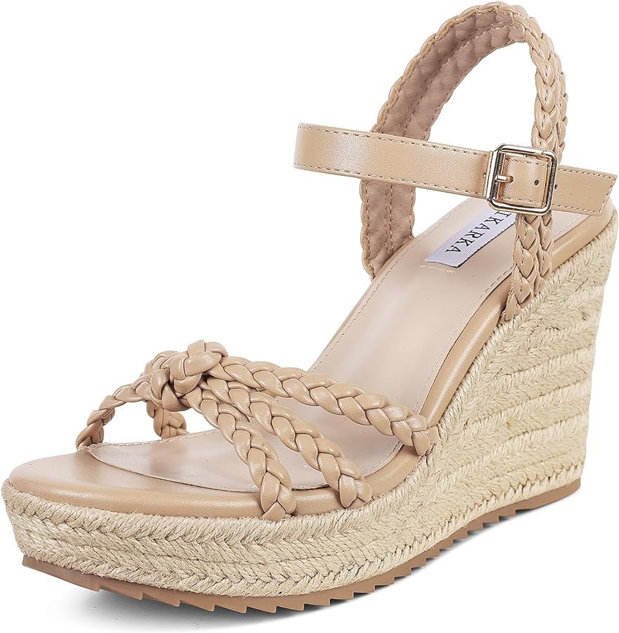 Mikarka Espadrille Wedge Sandals for Women Braided Knot Ankle Strap Open Toe Platform Sandals | Amazon (US)