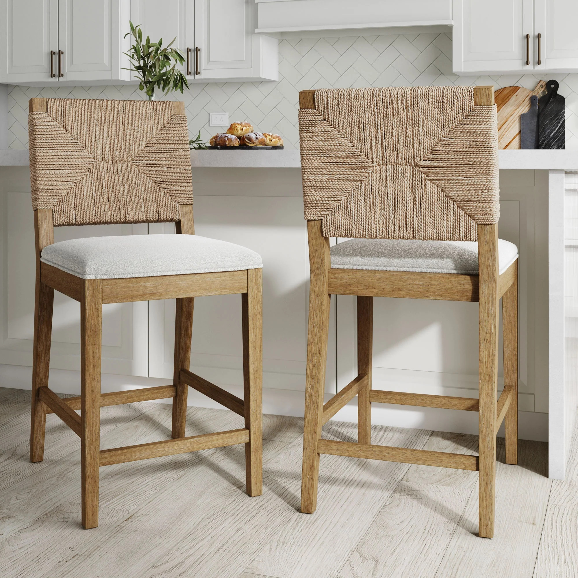 Seagrass Counter Height Bar Stools Light Brown (Set of 2) | Nathan James