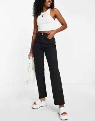 Weekday Rowe Extra high waist straight leg jeans in echo black  - BLACK | ASOS (Global)