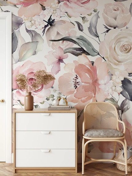 Click for more info about Bouquet in Blush Mural KM077 Large Scale Wallpaper Floral | Etsy