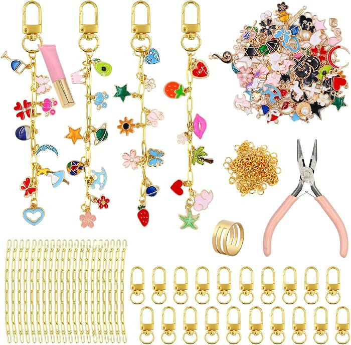 Gaiett 302 Pcs Keychain Making Kit with Charms, Bag Charm Making Kit Including 100 Charms 20 Keyc... | Amazon (US)