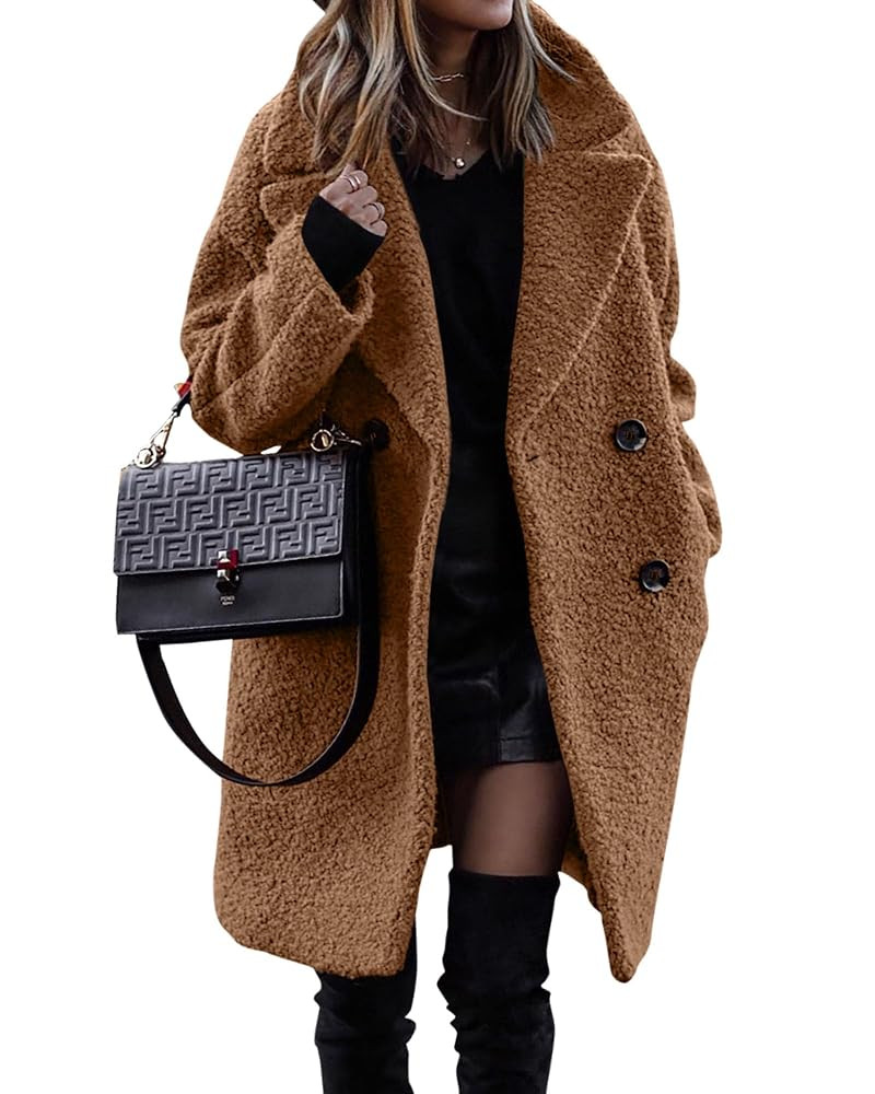 BTFBM Women 2025 Winter Faux Fur Coats Lapel Long Sleeve Fuzzy Fleece Outerwear Button Down Sherp... | Amazon (US)