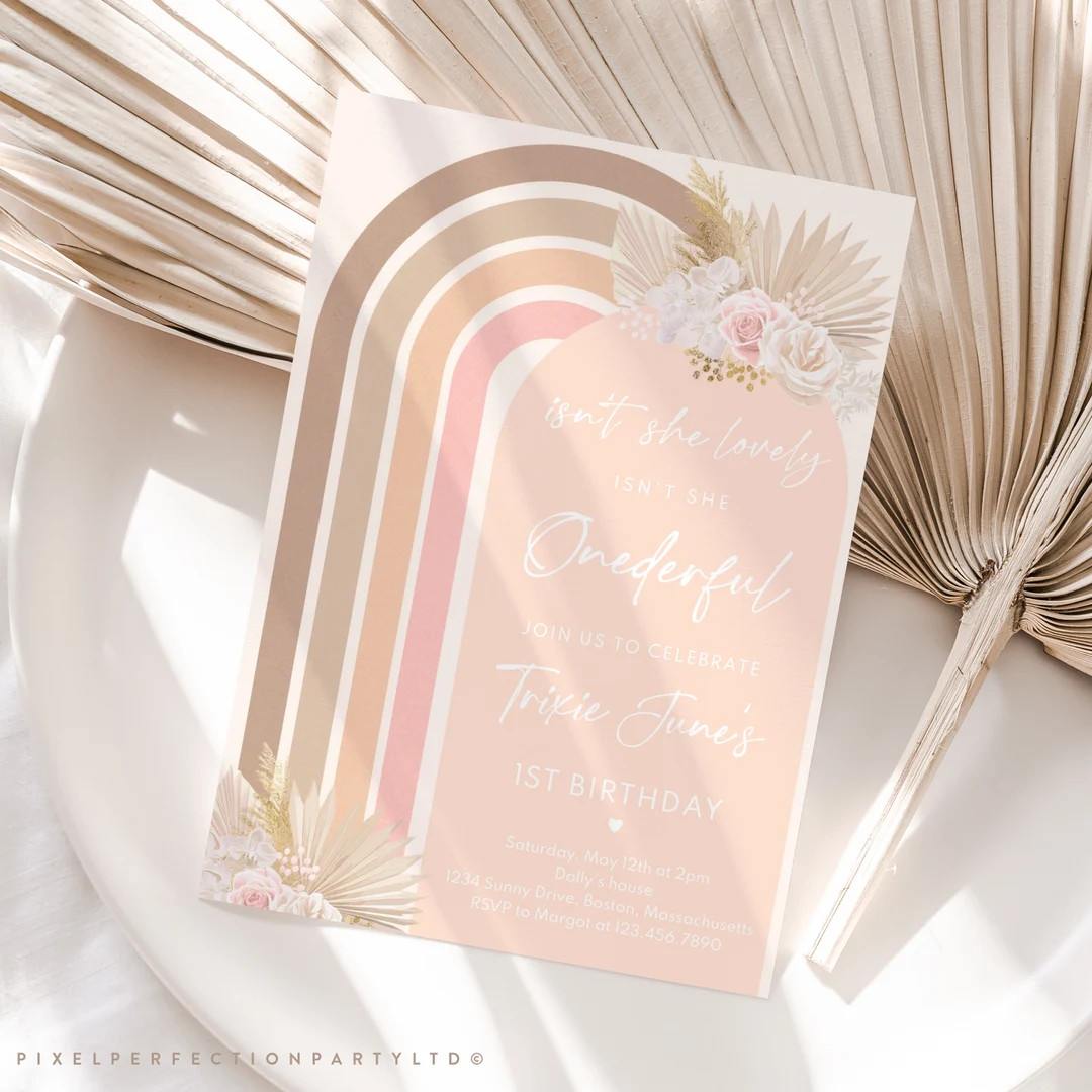 Editable Boho Pampas Grass 1st Birthday Invitation Isn't She Lovely Isn't She ONEderful Birthday ... | Etsy (CAD)
