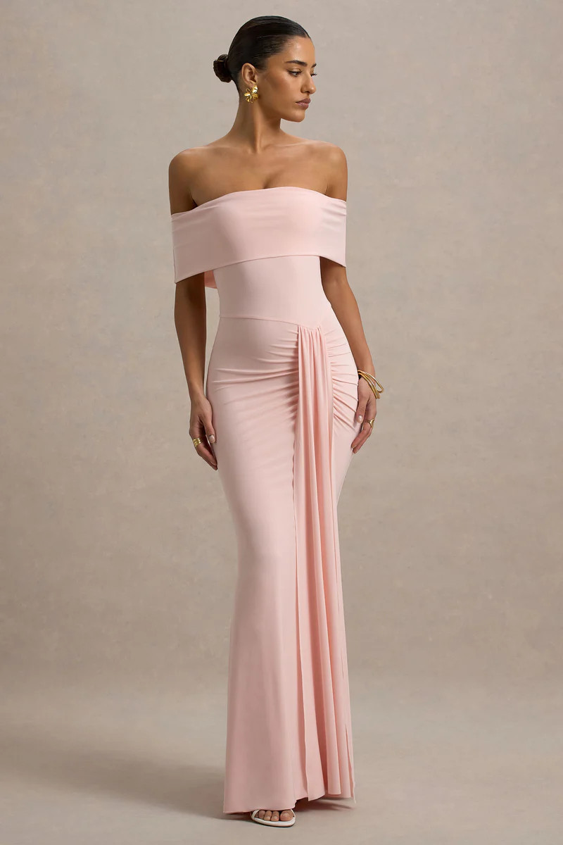 Delma  Pink Bardot Wrap Maxi Dress | Club L London