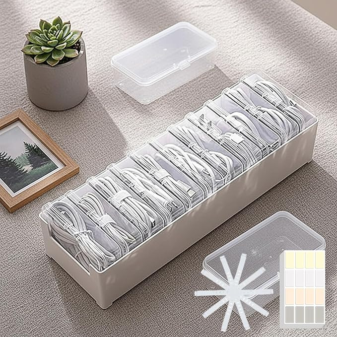 11 Case Cable Storage Box with Cable Straps and Label Stickers, Cord Organizer for Charging Cable... | Amazon (US)
