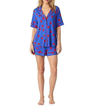 Room Service Cherry Print Short Sleeve Notch Collar Jersey Knit Shorty Pajama Set -  M | Dillard's