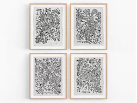 Set of Four Black and White Vintage Botanical Art Prints / Vintage Print / Botanical Art / Art Pr... | Etsy (US)