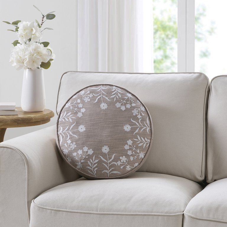 My Texas House 16" Clark Taupe Cotton Slub Round Decorative Pillow | Walmart (US)