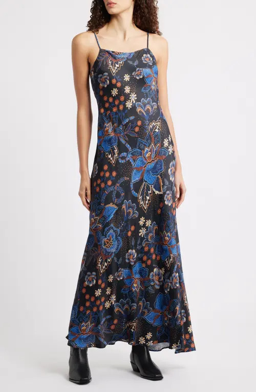 FARM Rio Snakes Bouquet Maxi Slip Dress in Black at Nordstrom, Size Xx-Small | Nordstrom