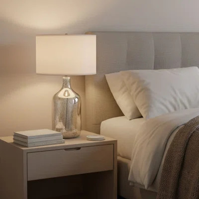Silver Round Table Lamp With White Fabric Shade | Wayfair North America