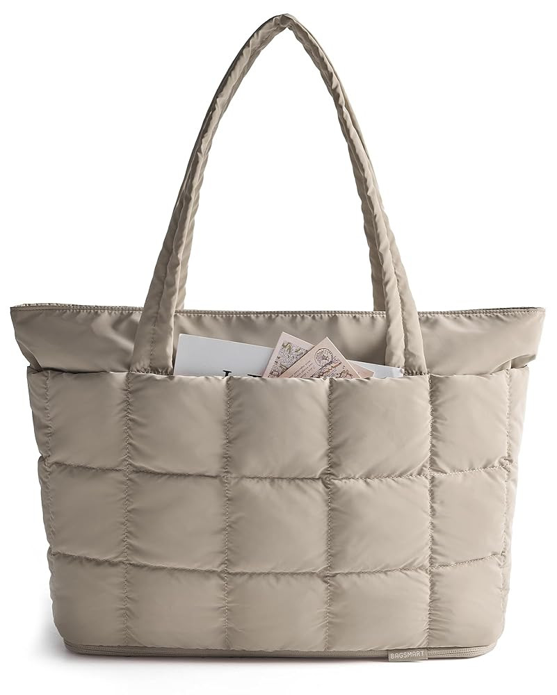 BAGSMART Expandable Tote Bag for Women, Puffer Work Tote Handbag, Quilted Carry-On Travel Gym Bag | Amazon (US)