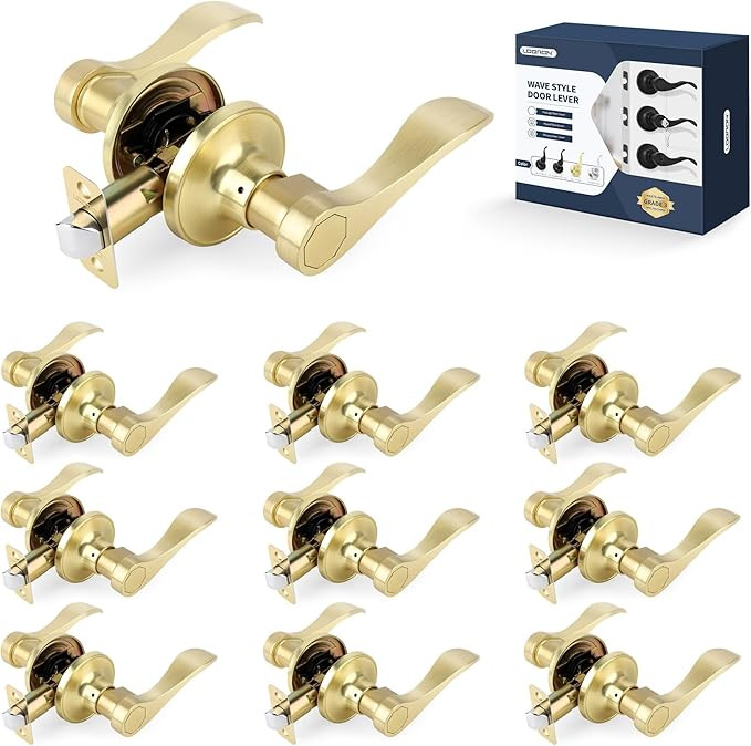 LOQRON Wave Style Door Lever, Brushed Gold Passage Door Handle, 10 Pack Wholesale Keyless God Int... | Amazon (CA)