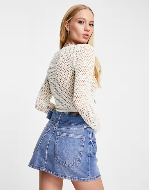 Bershka crochet tie front top co-ord in cream | ASOS (Global)