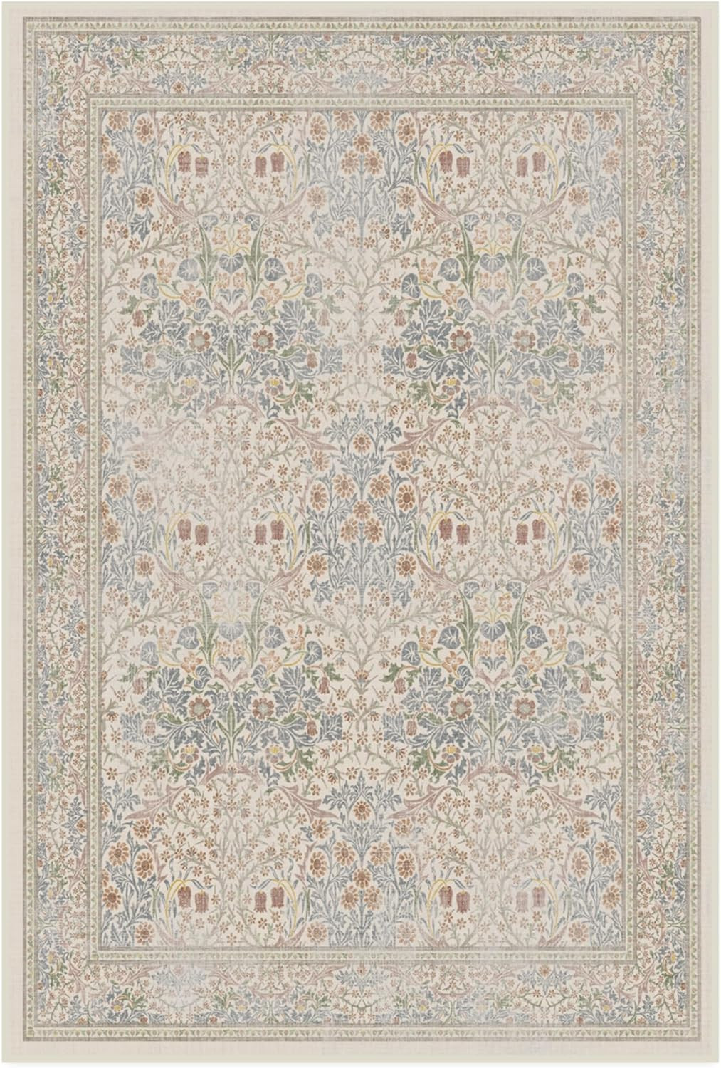 RUGGABLE x Morris & Co Washable Area Rug – Blackthorn Ivory Blue 4x6, Stain-Resistant, Non-Slip... | Amazon (US)
