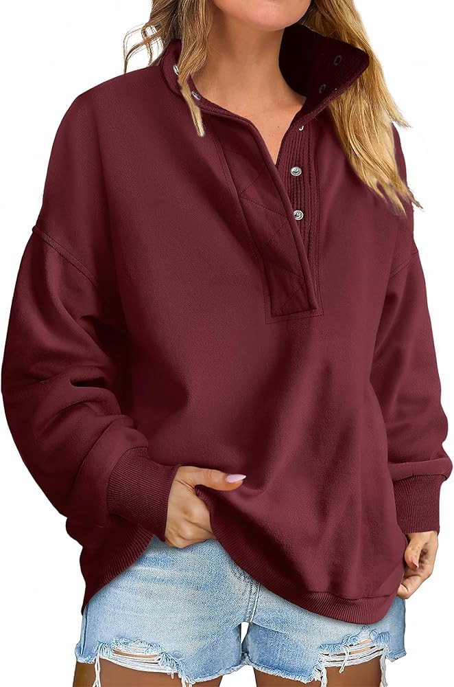 ANRABESS Womens Oversized Sweatshirt Long Sleeve Henley Pullover Tops 2025 Fall Casual Button Loo... | Amazon (US)