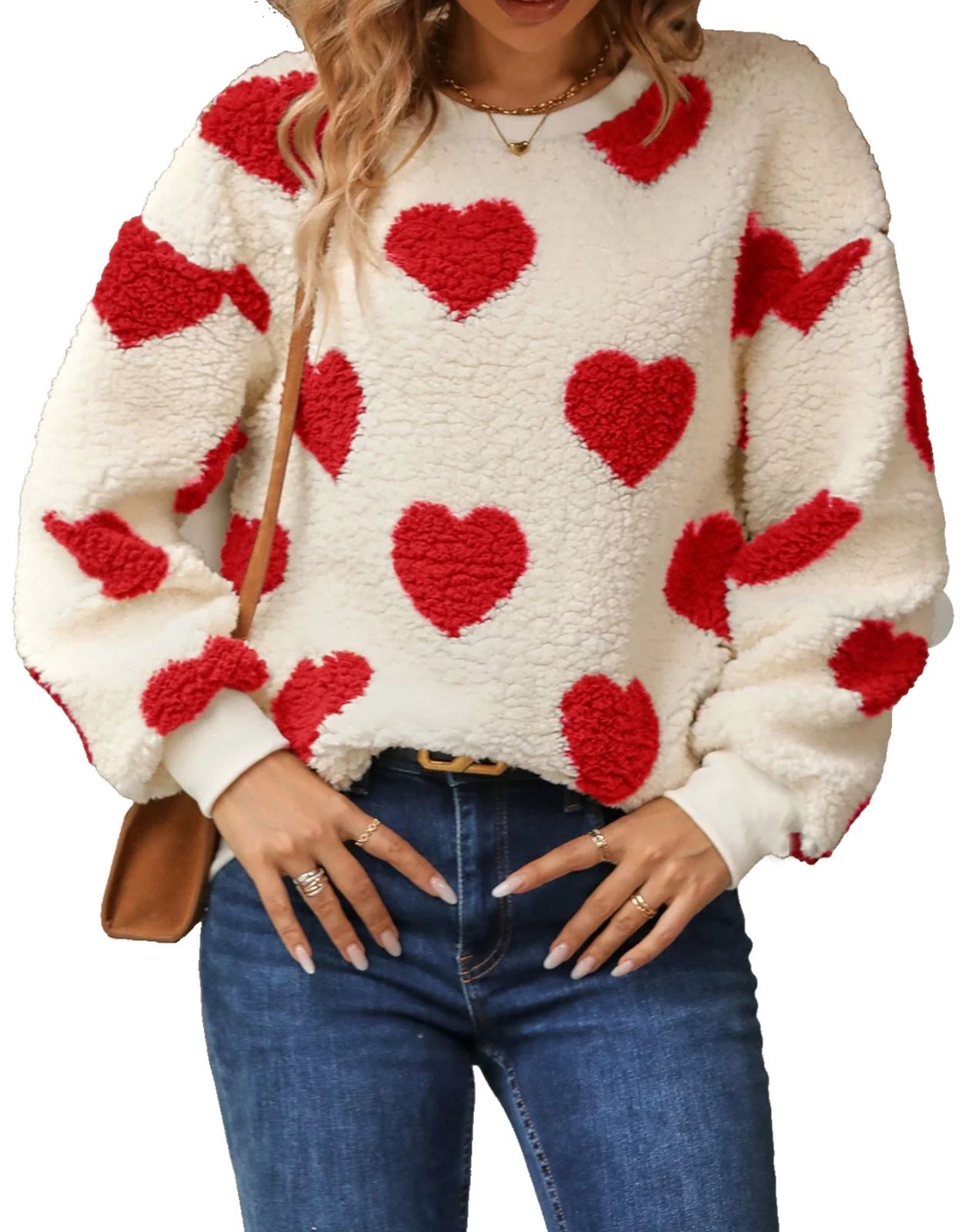 Sweaters for Women Valentine's Day Heart Printed Pullover Sweaters Warm Fuzzy Crewneck Sweaters S... | Walmart (US)