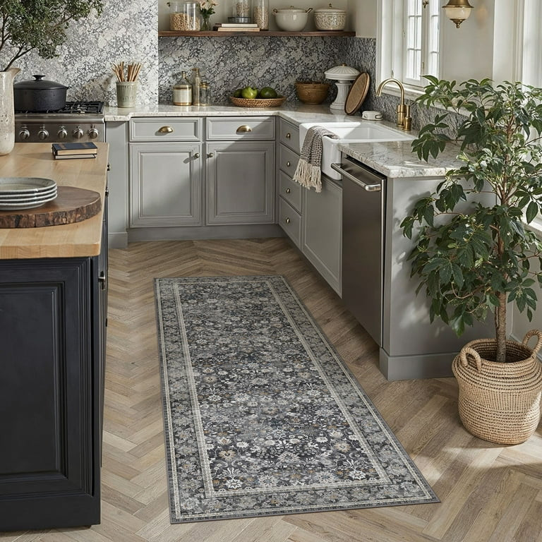 BERTHMEER 2'x6' Runner Rugs for Hallway Kitchen Entryway Bathroom Washable Non-slip, Black - Walm... | Walmart (US)