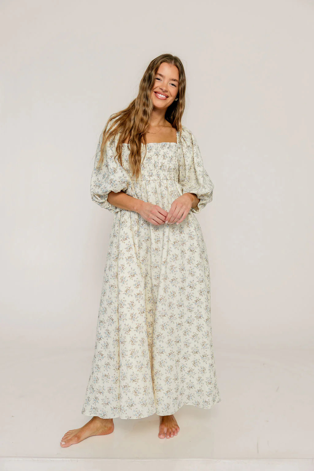 Noa Premium 100% Cotton Maxi Dress in Dusty Blue Floral - Bump Friendl | Worth Collective
