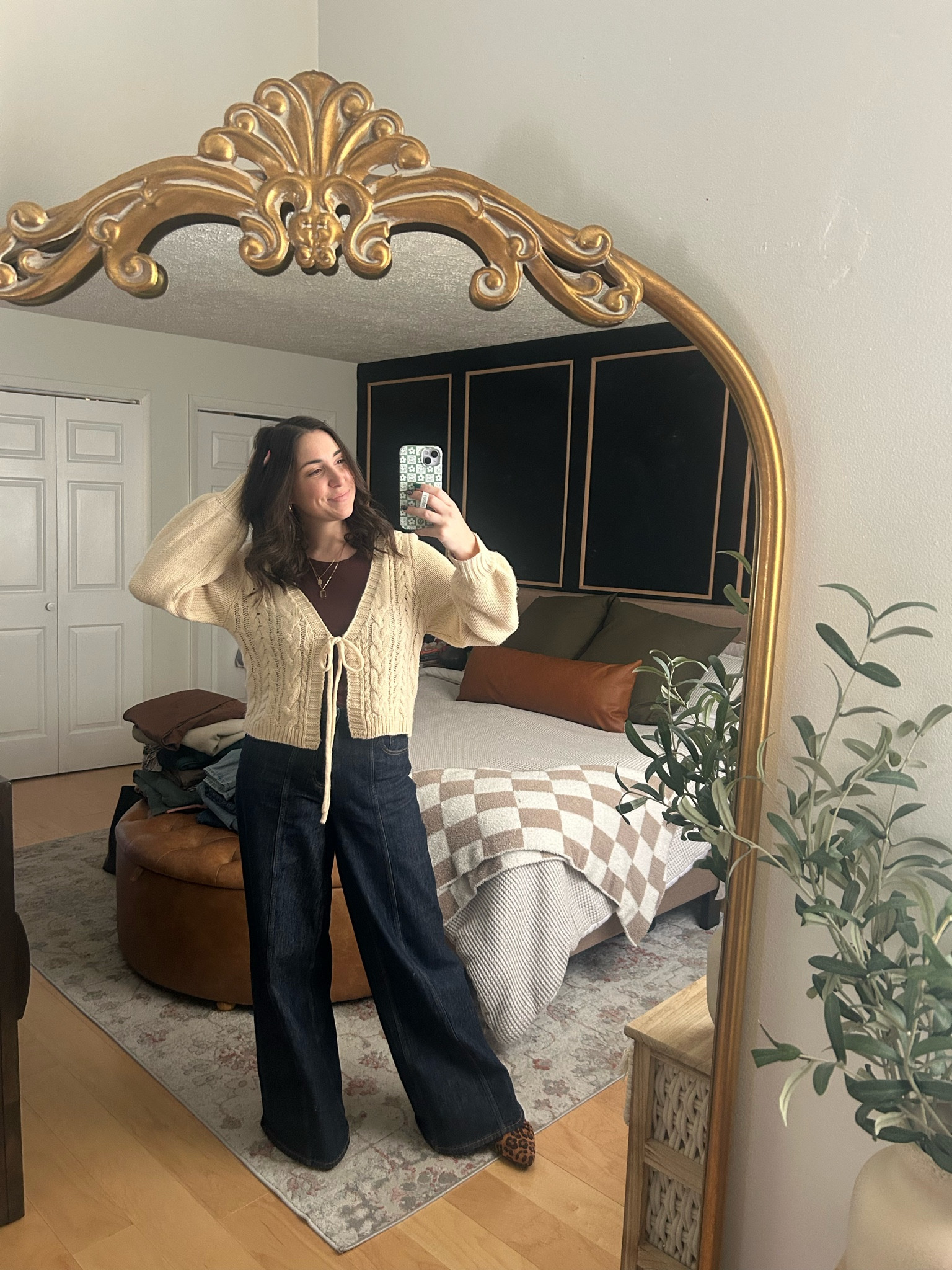 All-Amazon outfit: sweater + wide leg pants + COMFY leopard flats 

Bedroom mirror pic + home bedroom decor

#LTKStyleTip #LTKMidsize #LTKFindsUnder50