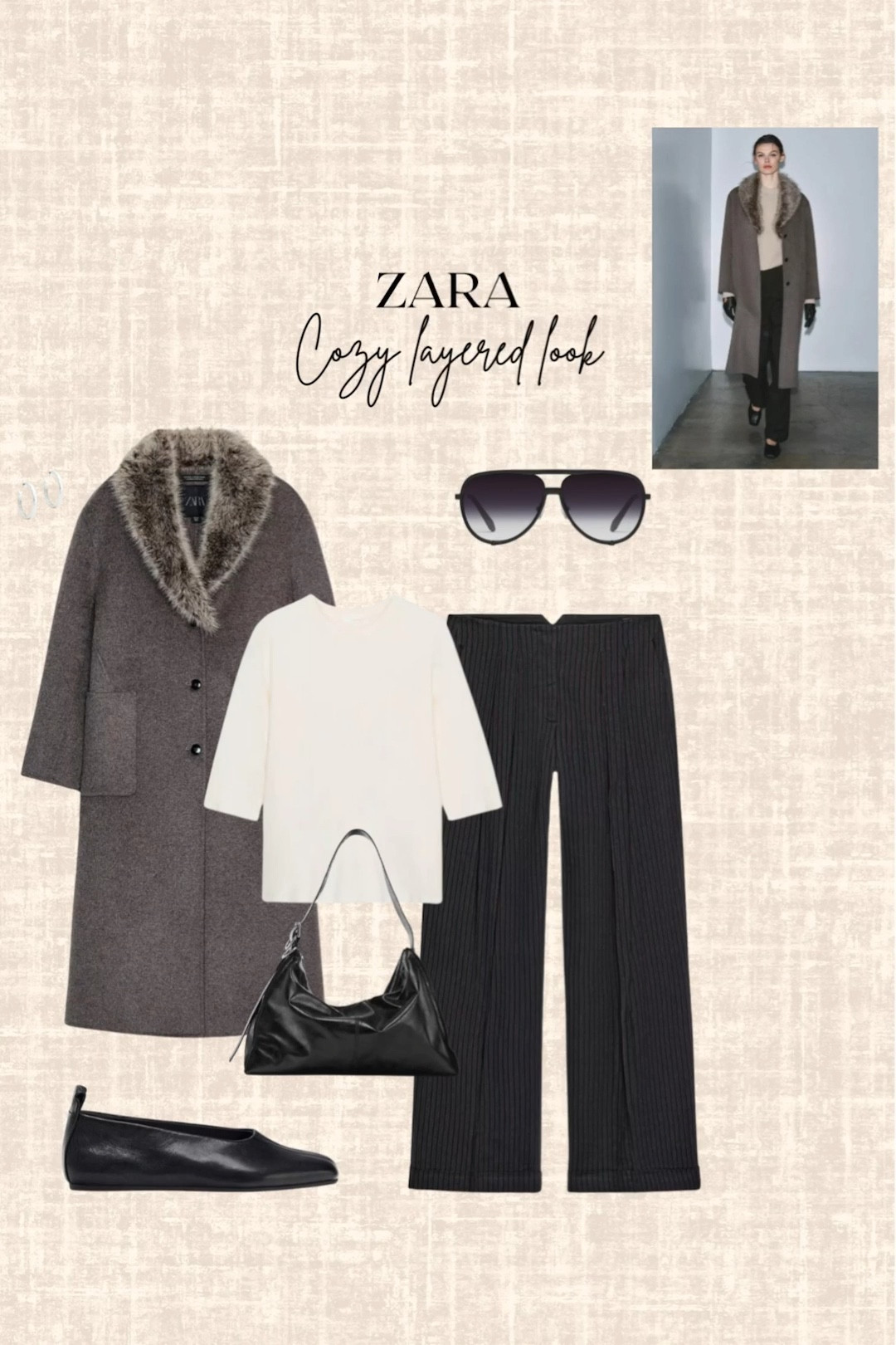 Zara cozy layered look! 

Coat, pinstriped pleated pants, top, handbag, sunglasses, ballet flats 

#LTKStyleTip #LTKFindsUnder100 #LTKSeasonal