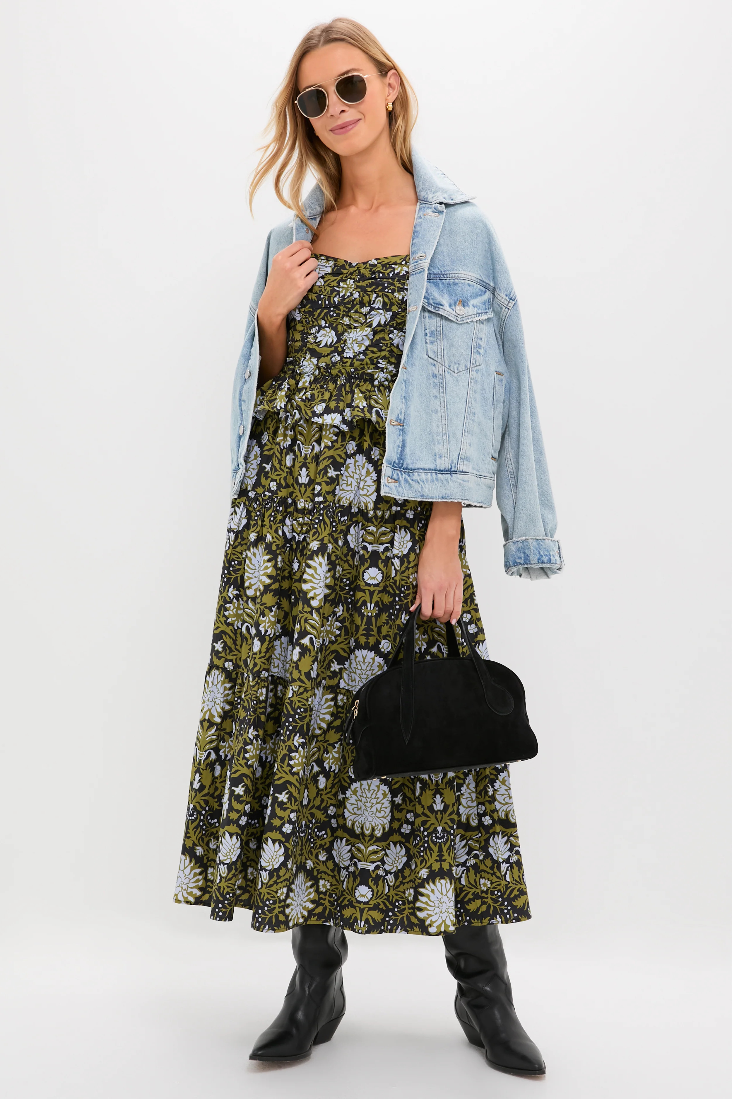Black Floral Peplum Myles Midi Dress | Tuckernuck (US)