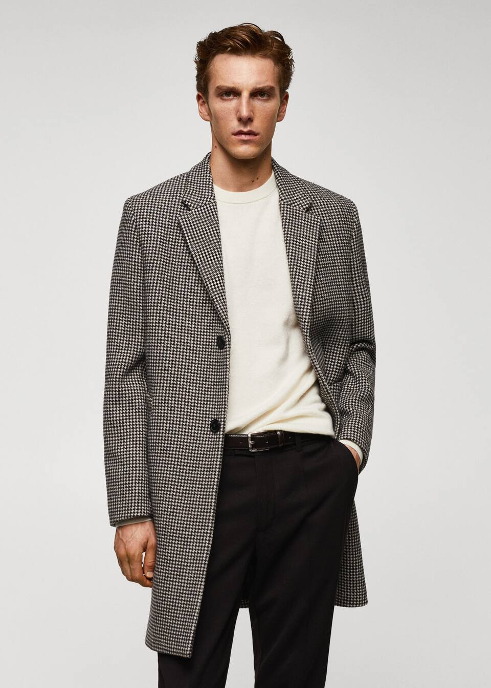 Houndstooth wool-blend coat -  Men | Mango Man USA | MANGO (US)