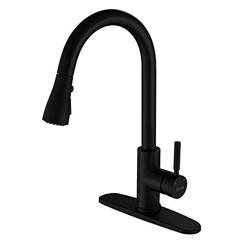 Pull Down Kitchen Sink Faucet -Arofa A02BY Contemporary Matte Black Single Handle Gooseneck Stainles | Amazon (US)