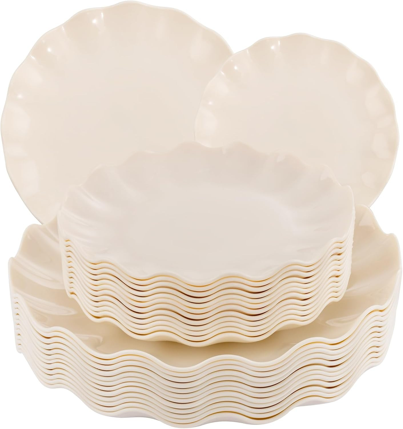 LIYH 24 Pcs Plastic Plates Reusable,Unbreakable Dinner Plates, Scalloped Plastic Plates, Dishwasher Safe,Ivory Plate Sets Perfect for Parties, Birthday, Picnics, BPA Free(12Guests) | Amazon (US)