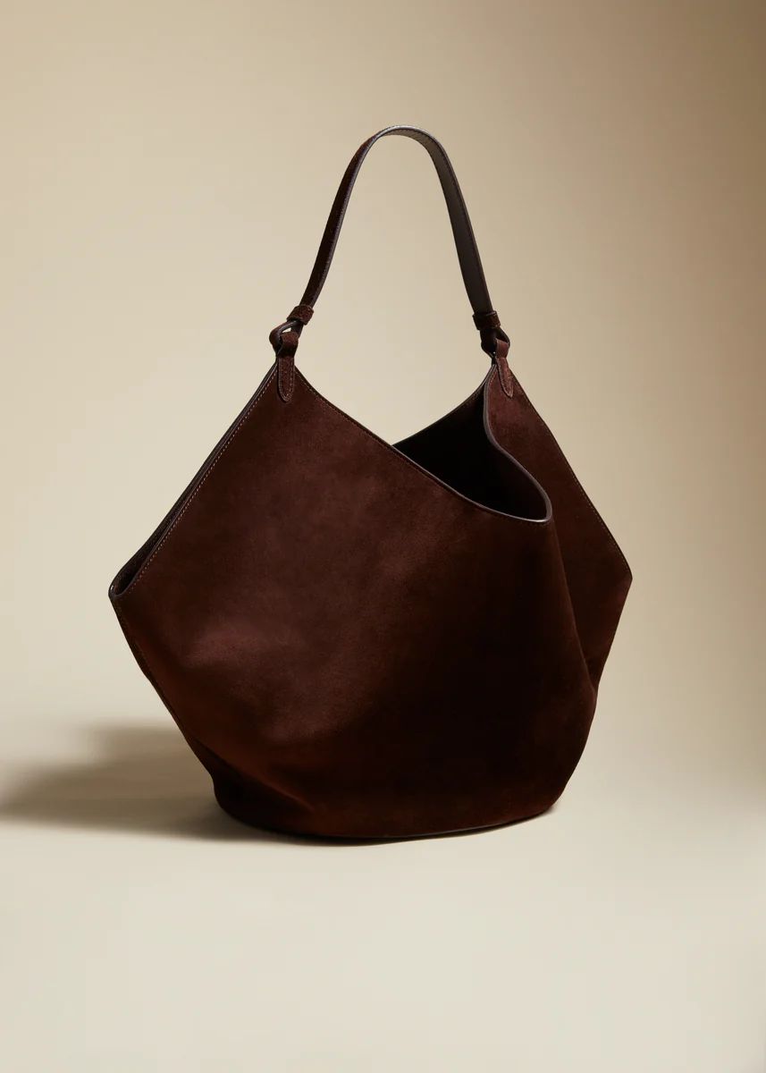 The Medium Lotus Tote in Coffee Suede | Khaite