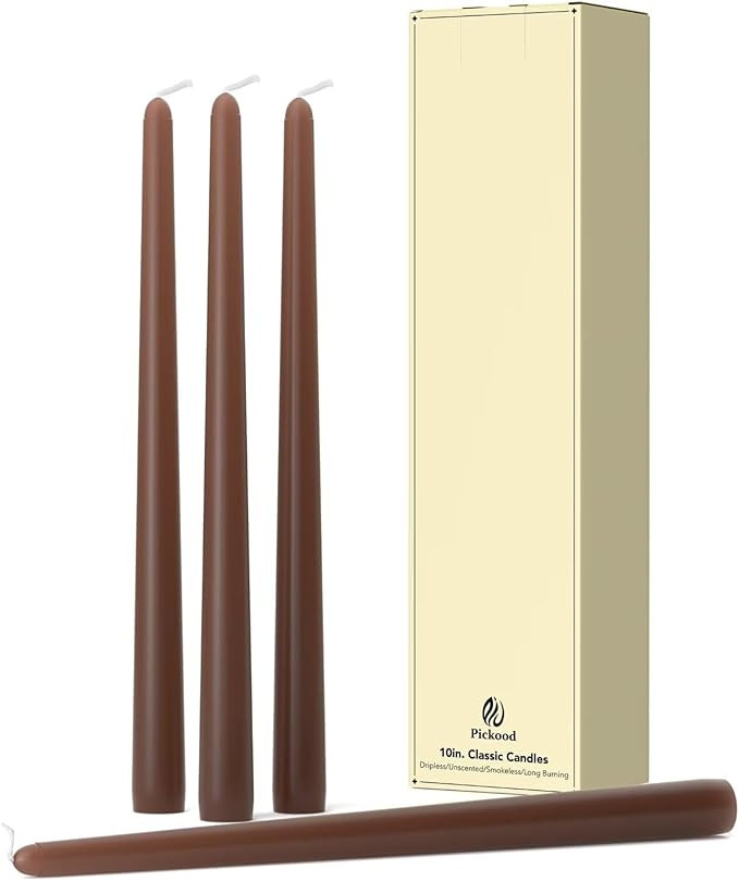10-Inch Tall Dripless Taper Candles Set of 4 - Cocoa Brown Tapered Candles, Perfect for Spring - ... | Amazon (US)