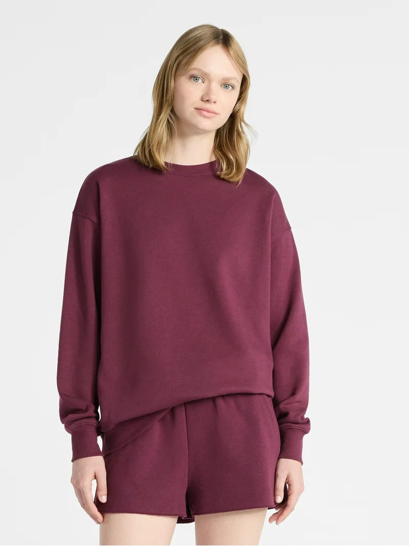 No Boundaries Fleece Oversized Sweatshirt with Long Sleeves, Women’s | Walmart (US)