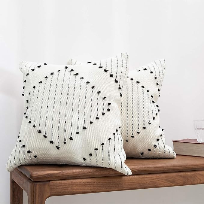 Boho Throw Pillow Covers Black White Pillow Covers 18x18 Set of 2, Rustic Modern Accent Textured ... | Amazon (US)