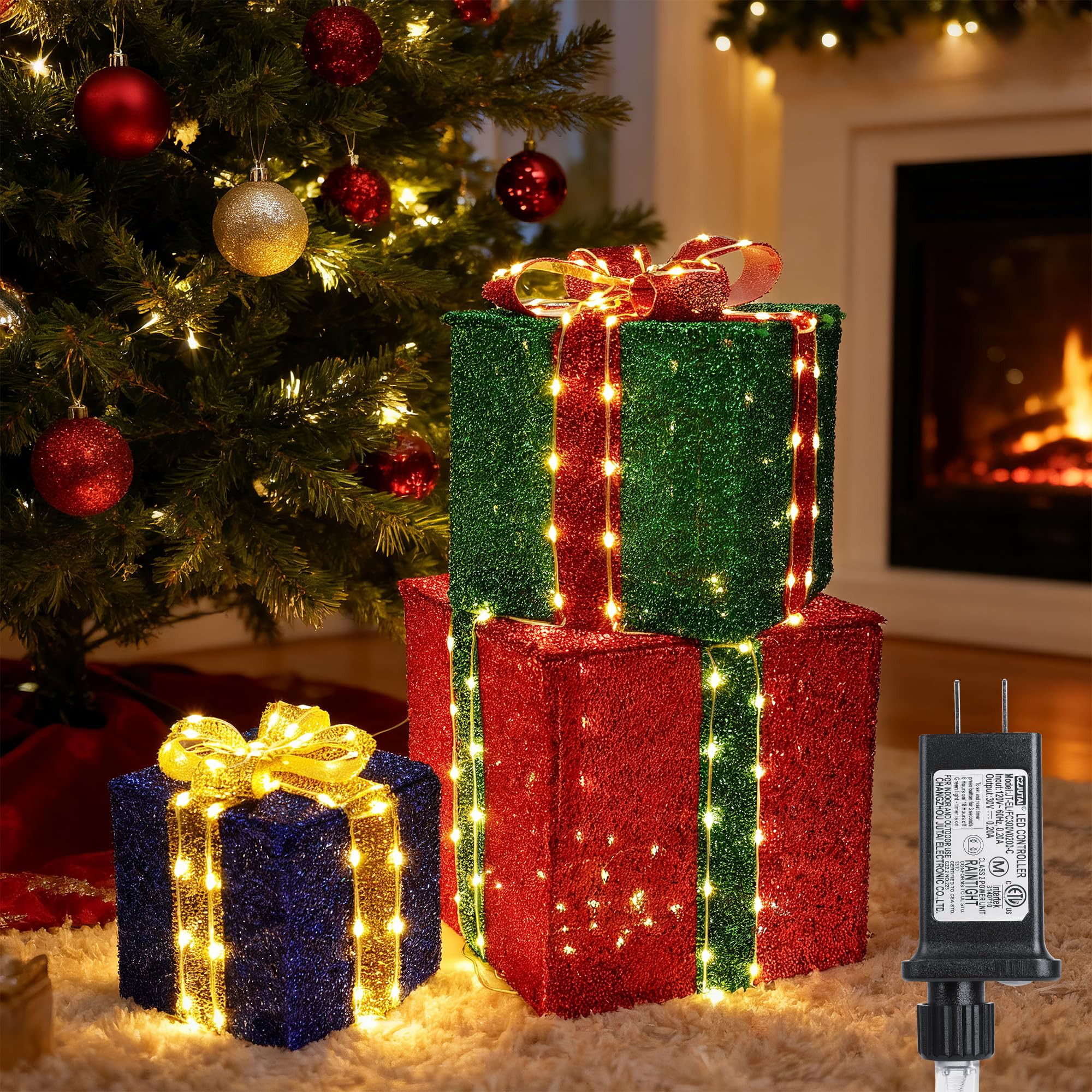 Set of 3 Christmas Lighted Gift Boxes - Pre lit Presents Christmas Boxes with Different Sizes for... | Amazon (US)