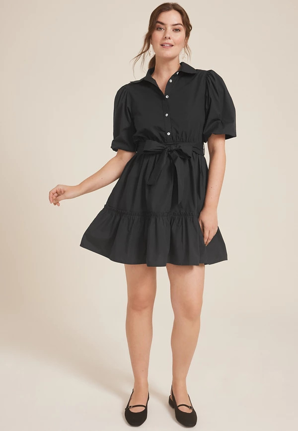 Half Button Tie Waist Skater Dress | Maurices