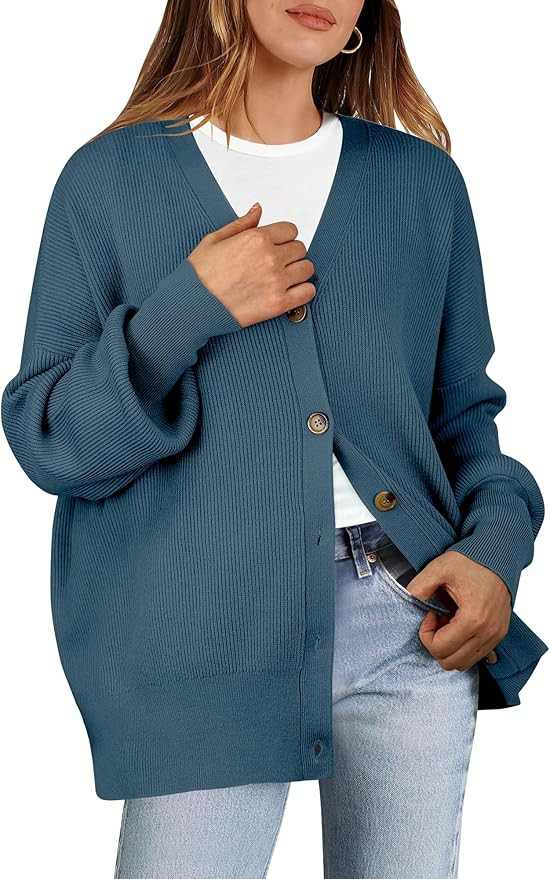 ANRABESS Women's Cardigan 2024 Trendy Open Front Oversized Button Lightweight Sweaters Loose Knit... | Amazon (US)