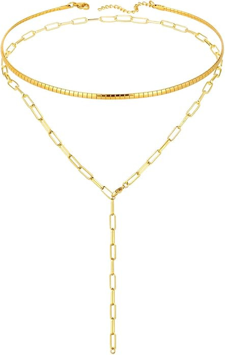 BOUTIQUELOVIN Layered Necklaces for Women | 14K Gold Plated Paperclip Oval Link Chain Jewelry Set... | Amazon (US)