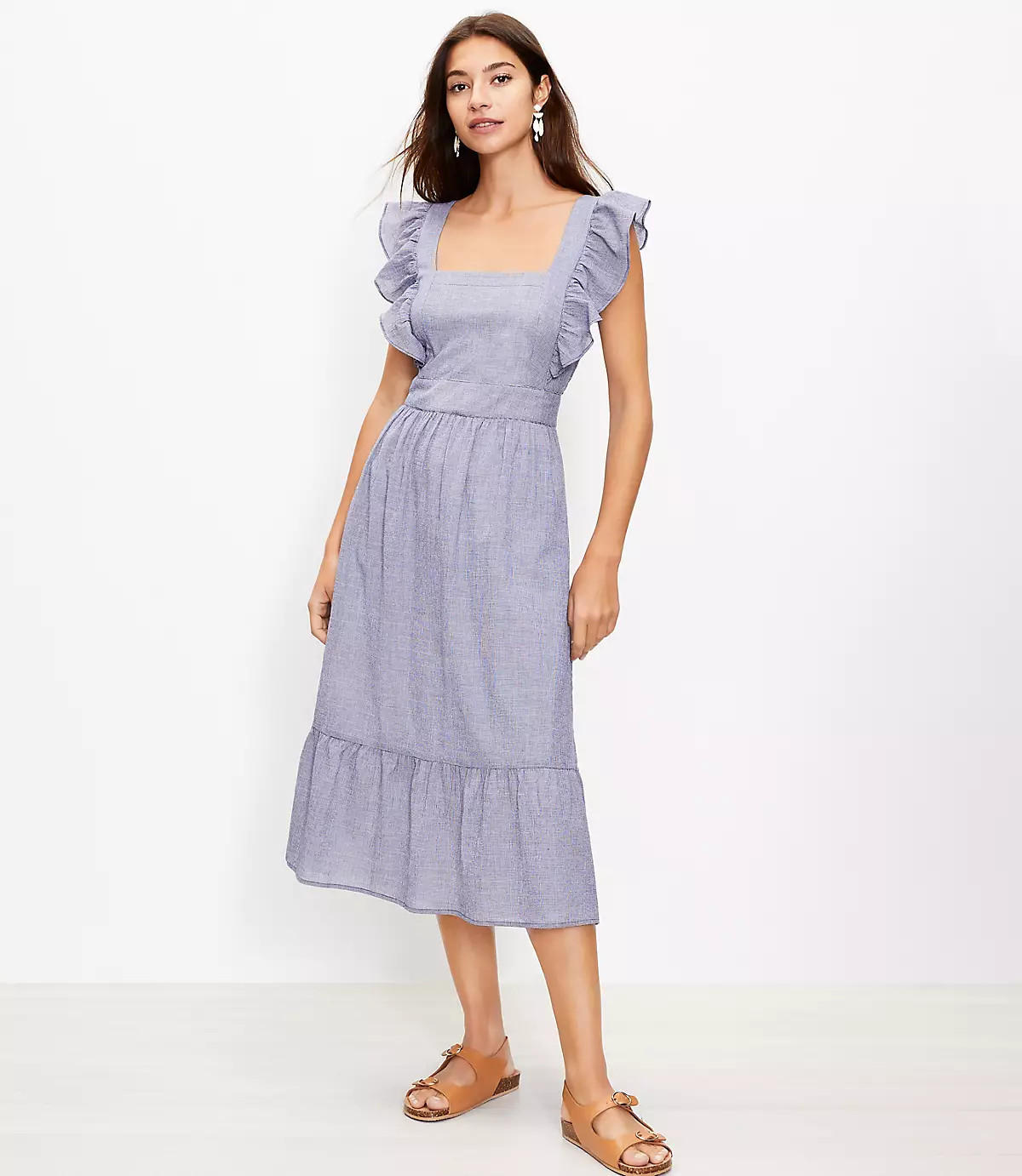 Checked Ruffle Cutout Back Midi Dress | LOFT | LOFT