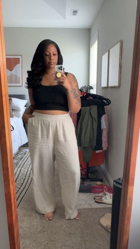 Simple Spring/Summer Outfit on a Tall size 14/16 🖤
•
I showed y’all these linen blend pants from Old Navy last month, but I had to run them back. I’m wearing an XL Tall but these days I believe I could wear a L Tall. The XL is comfy and roomy though.
•
The Reoria tanks on Amazon are my favorite basics in my wardrobe. I’m wearing a XXL.
•
Wig: Outre Juliet 1B/Honey Kiss 


#LTKplussize #LTKstyletip #LTKVideo