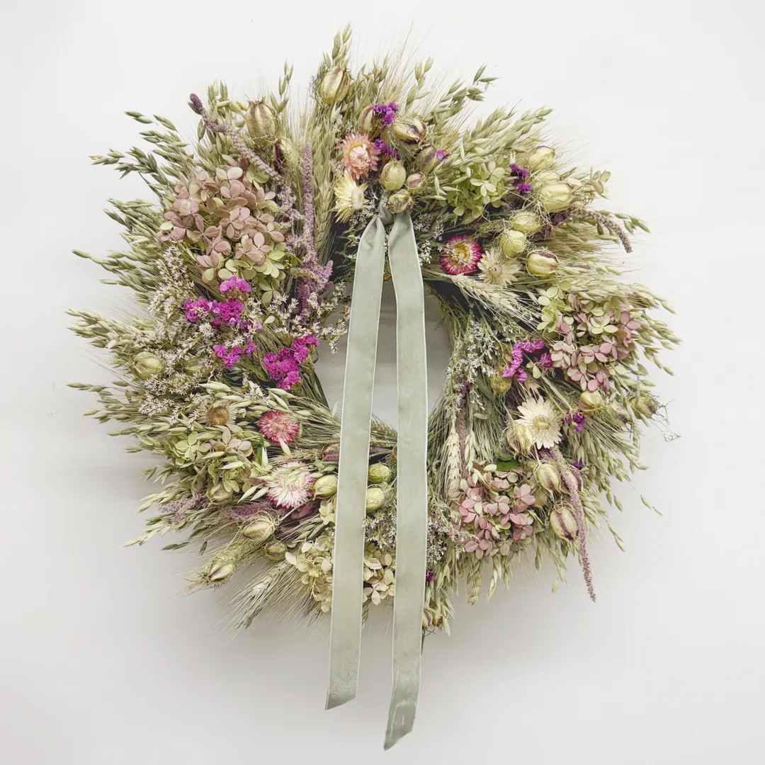 Vancortlandt Farms Natural Dried Flowers and Ribbon Handmade Sage Valley Wreath - Etsy | Etsy (Global)