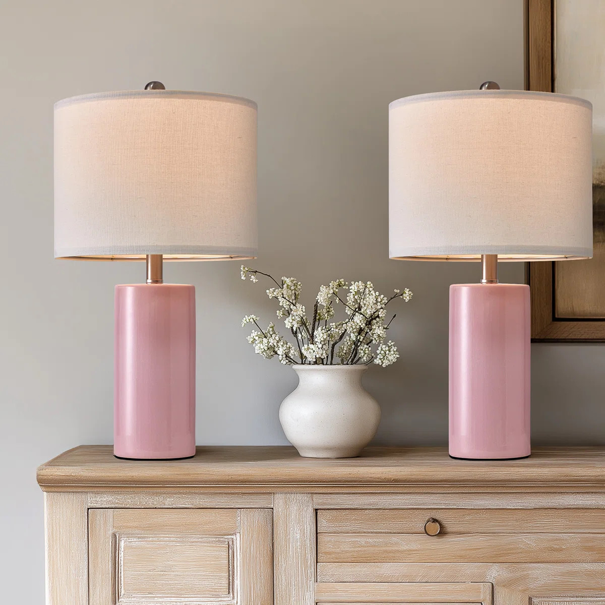 22" Modern Simple Pink Ceramic  Table Lamp Bedroom Study Living Room Decorative(excluding Bulb) | Wayfair North America