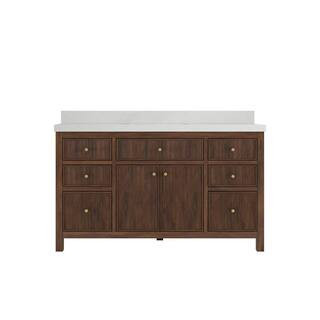 Sonoma Teak 60 in. Single Sink Freestanding Dark Walnut Bath Vanity with Carrara Quartz Top Unassembled | The Home Depot
