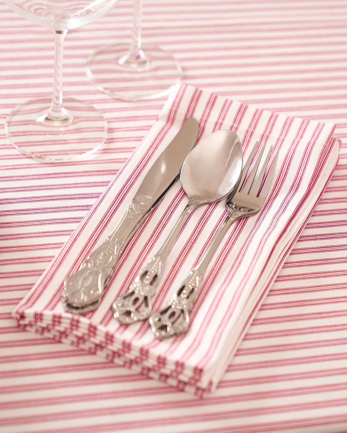Signature Antique Red Ticking Table Linen | Over The Moon